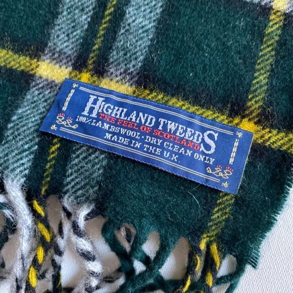NEW HIghland Tweed Green Plaid UK  Made Lambswool Scarf - Picture 5 of 5